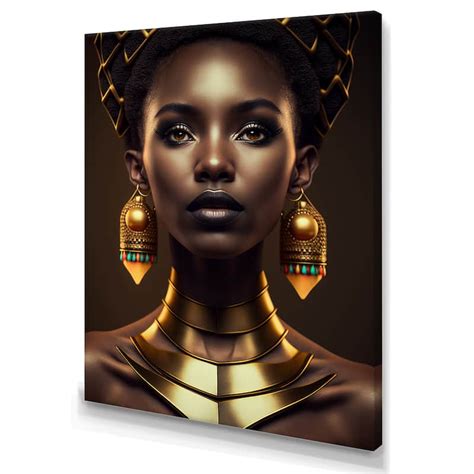 Designart "African Queen With Tradtional Golden Necklace I" African American Woman Wall Art ...