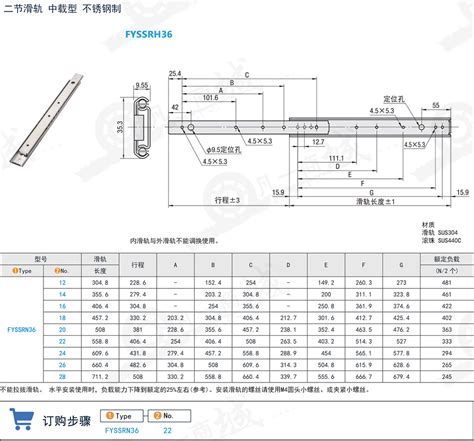 35二节不锈钢滑轨_35mm不锈钢二节钢珠滑轨SSRH36_凡一商城