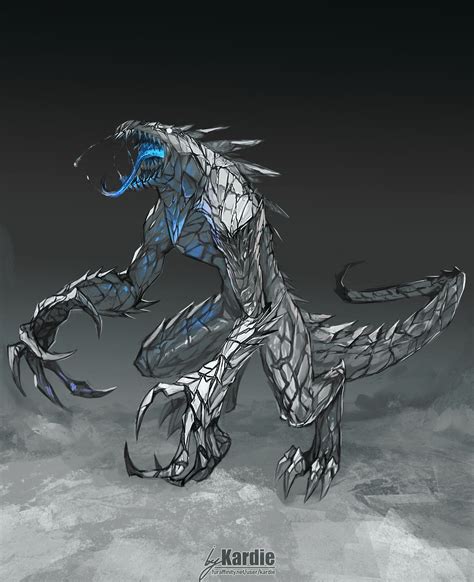 a stylized image of a dragon with blue eyes and sharp claws on it's back legs