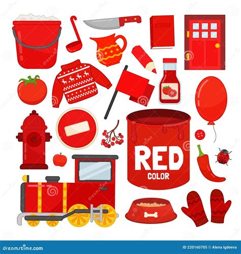 Vector Set of Red Color Objects. Stock Vector - Illustration of cute, paint: 220160705