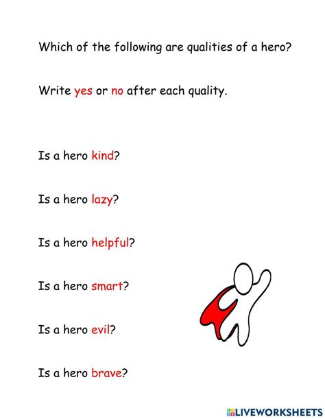 Qualities of a Hero worksheet | Live Worksheets