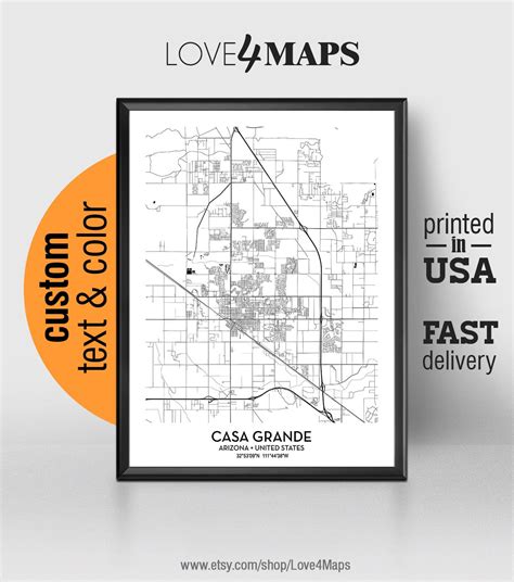 Casa Grande Arizona Map Casa Grande City Print Casa Grande | Etsy