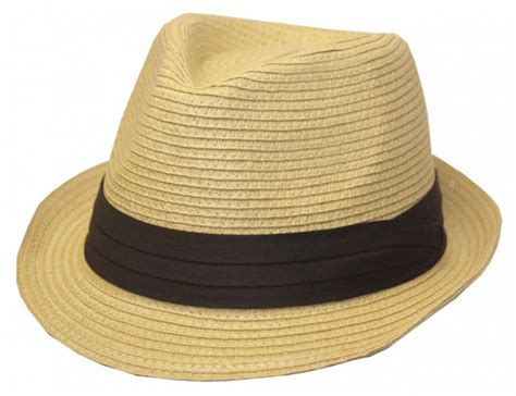 Mens Structured 100% Paper Straw Black Band Fedora Hat - Natural - S/M ...