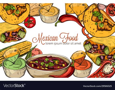 Mexican food line art composition with corn hot Vector Image