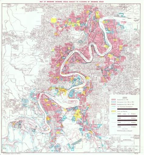 Map of Brisbane showing areas subject to flooding by Brisbane River ...