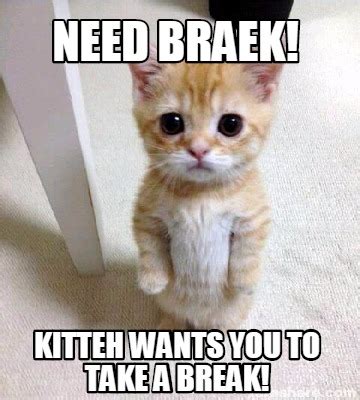 Meme Creator - Funny NEED BRAEK! KITTEH WANTS YOU TO TAKE A BREAK! Meme ...