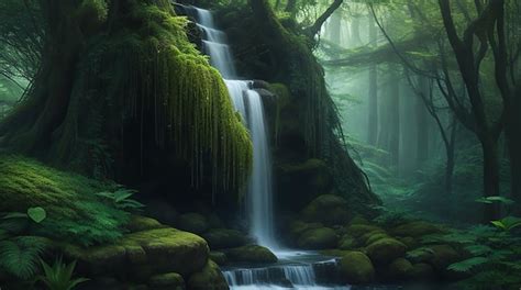 Premium AI Image | Mystical Forest Waterfall