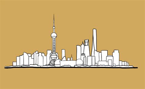 Shanghai Skyline Freihandzeichnungsskizze auf weißem Hintergrund ...