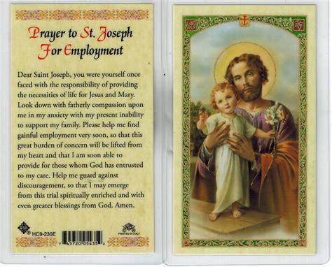 Laminated Prayer Card “Prayer to St. Joseph for employment.” - Confraternity of Penitents Holy ...