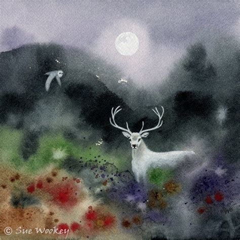 'White Stag' by Sue Wookey. http://galleyhillart.blogspot.co.uk/ | Acuarela