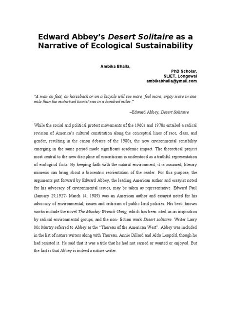 Research Paper On Desert Solitaire | PDF | Ecocriticism | Conservation