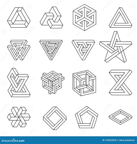 Set Of Impossible Shapes. Optical Illusion. Vector Illustration Isolated On White. Sacred ...