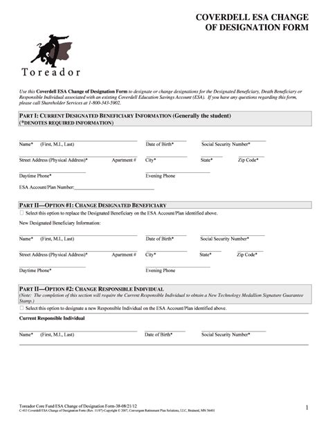 Fillable Online COVERDELL ESA CHANGE OF DESIGNATION FORM Fax Email Print - pdfFiller