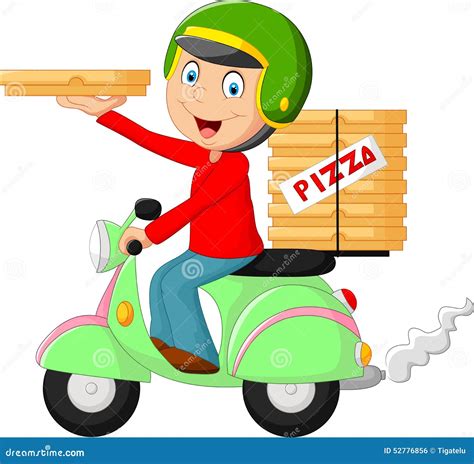 Cartoon Pizza Delivery Boy Riding Motor Bike Stock Vector - Image: 52776856