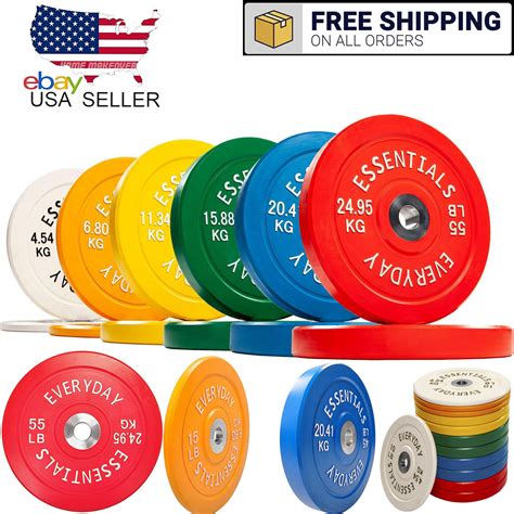 Color Coded Olympic Bumper Plate Weight Plate Steel Hub SINGLES OR SETS 370LBS | eBay