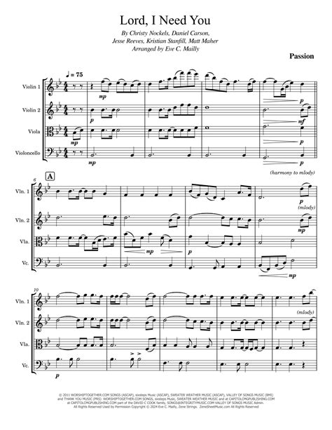 Lord, I Need You (arr. Zene Strings) Sheet Music | Passion | String Quartet