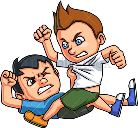 Little Boys Fighting Cartoon Clipart Vector - FriendlyStock