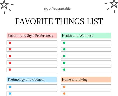 Favorite Things List Printable - GetFreePrintable