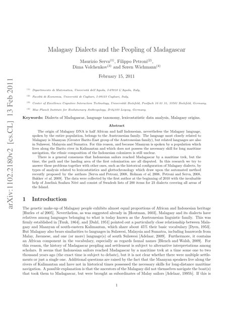 (PDF) Malagasy dialects and the peopling of Madagascar