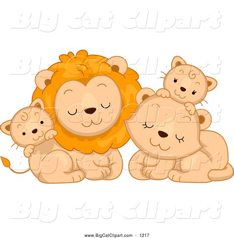 Big Cat Cartoon Vector Clipart of a Cute Lion Family Cuddling by BNP Design Studio - #1217