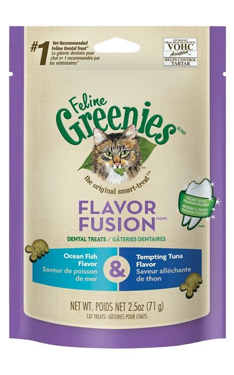 a package of feline greenies flavored cat food