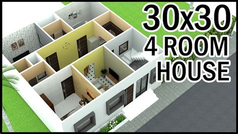 30'-0"x30'-0" 3D House Design | 30x30 4 Room House Plan | Gopal ...