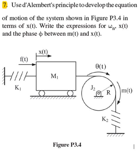 Solved 7 Use d'Alembert's principle to develop the equation | Chegg.com