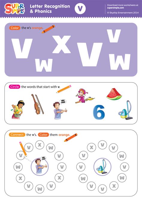 Letter Recognition & Phonics Worksheet - v (lowercase) - Super Simple