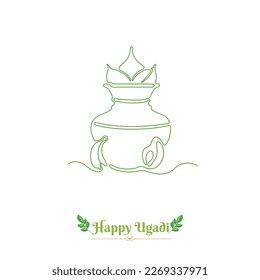 Ugadi Festival Kalash Line Drawing Vector Stock Vector (Royalty Free ...