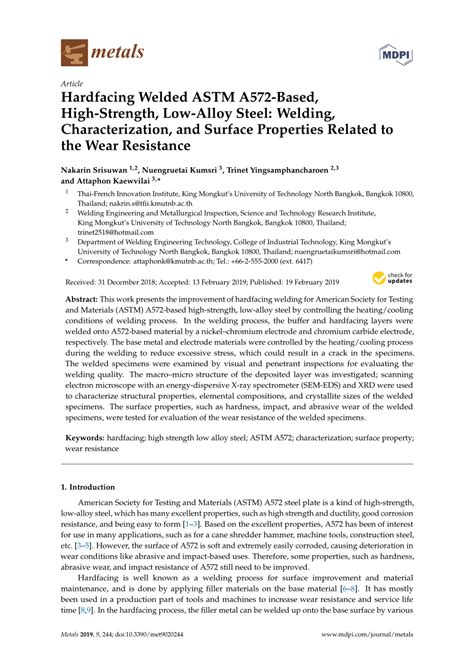 (PDF) Hardfacing Welded ASTM A572-Based, High-Strength, Low-Alloy Steel ...