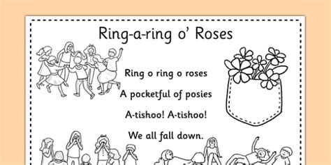 Ring-a-ring O' Roses Colouring in Sheet - nursery rhyme, roses