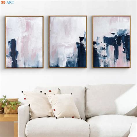 Modern Canvas Painting Pink Navy Blue Wall Art Abstract Posters And ...