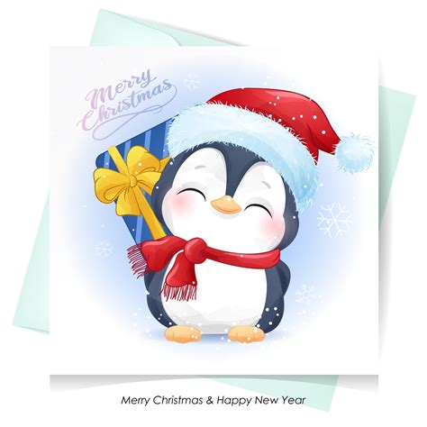 Cute penguin for merry christmas greeting card clipart