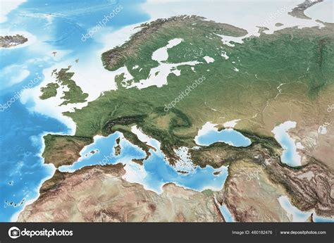 Physical Map Western Europe High Resolution Details Flattened Satellite View Stock Photo by ...