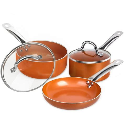 FGY Copper Pots & Pans Set 5 Pieces Cookware Set, 8 inch Fry Pan, 1.5qt ...