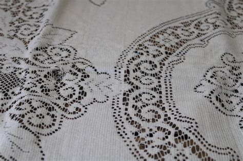 vintage round lace tablecloth, ivory lace table cover French country cottage chic