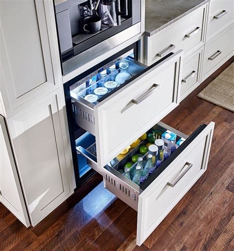 Coffee station and under counter refrigerator drawers | Contemporary ...