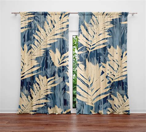 Country Chic Window Curtains - Blue and Beige Wheat Style Print | Deja ...