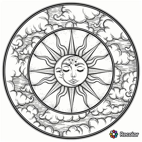 Sun Moon Stars Coloring Page Mandala Coloring Pages | The Best Porn Website