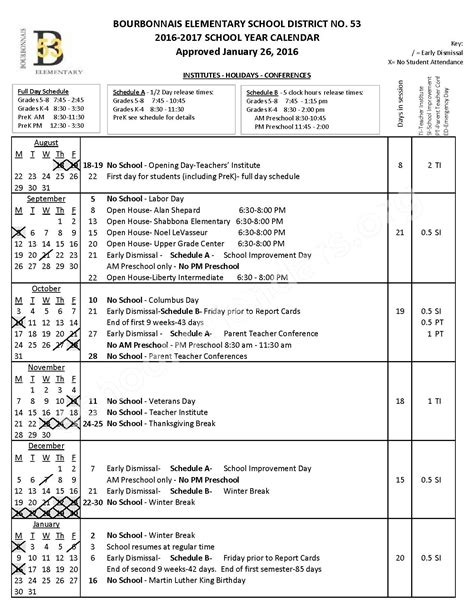 2016 - 2017 District Calendar | Bourbonnais Elementary School District ...