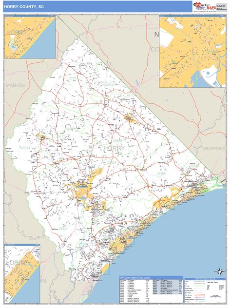 Horry County, SC Zip Code Wall Map Basic Style by MarketMAPS - MapSales