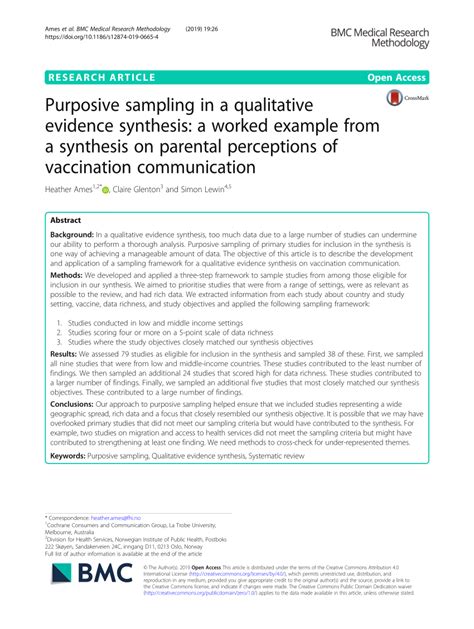 (PDF) Purposive sampling in a qualitative evidence synthesis: A worked ...