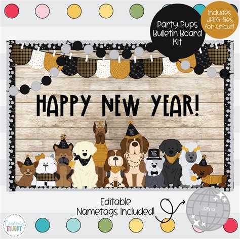 New Year’s Party Pups – New Years – January Bulletin Board – Creatively ...