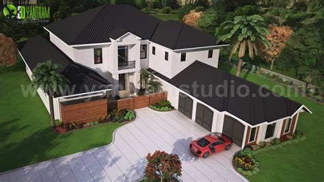 ArtStation - Modern exterior rendering services (top view) with brown metal roof House ...