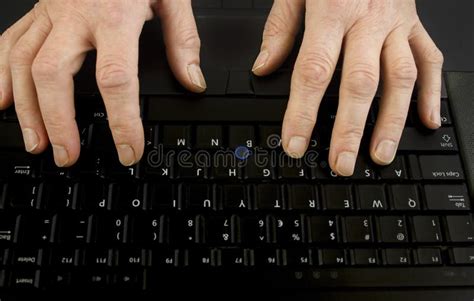 Female Old Hands on Keyboard Close Up. View from Above. Stock Image ...