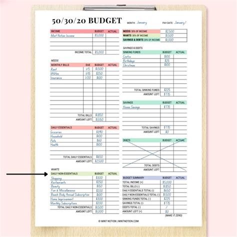 50-30-20 Budget Rule: How to Make a Realistic Budget - Mint Notion