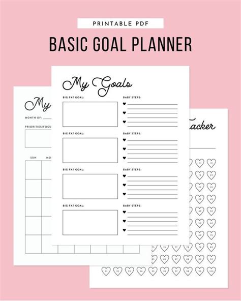 Basic Goal Planner Yearly Monthly Weekly Daily Goal | Etsy