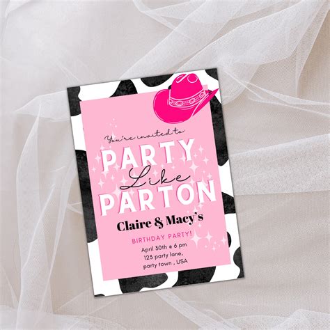 Dolly Parton Inspired Birthday Party Printable Invitation Cow Print Cow ...