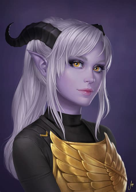 f Tiefling Cleric Med Armor | Character portraits, Tiefling female ...