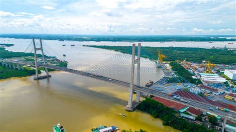 Drone View of Phu My Bridge in Ho Chi Minh City, Vietnam Stock Photo ...